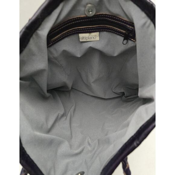 Altiplano Handmade Fair Trade Tote Purse Recycled Blouses and Purple Leather - Picture 11 of 13